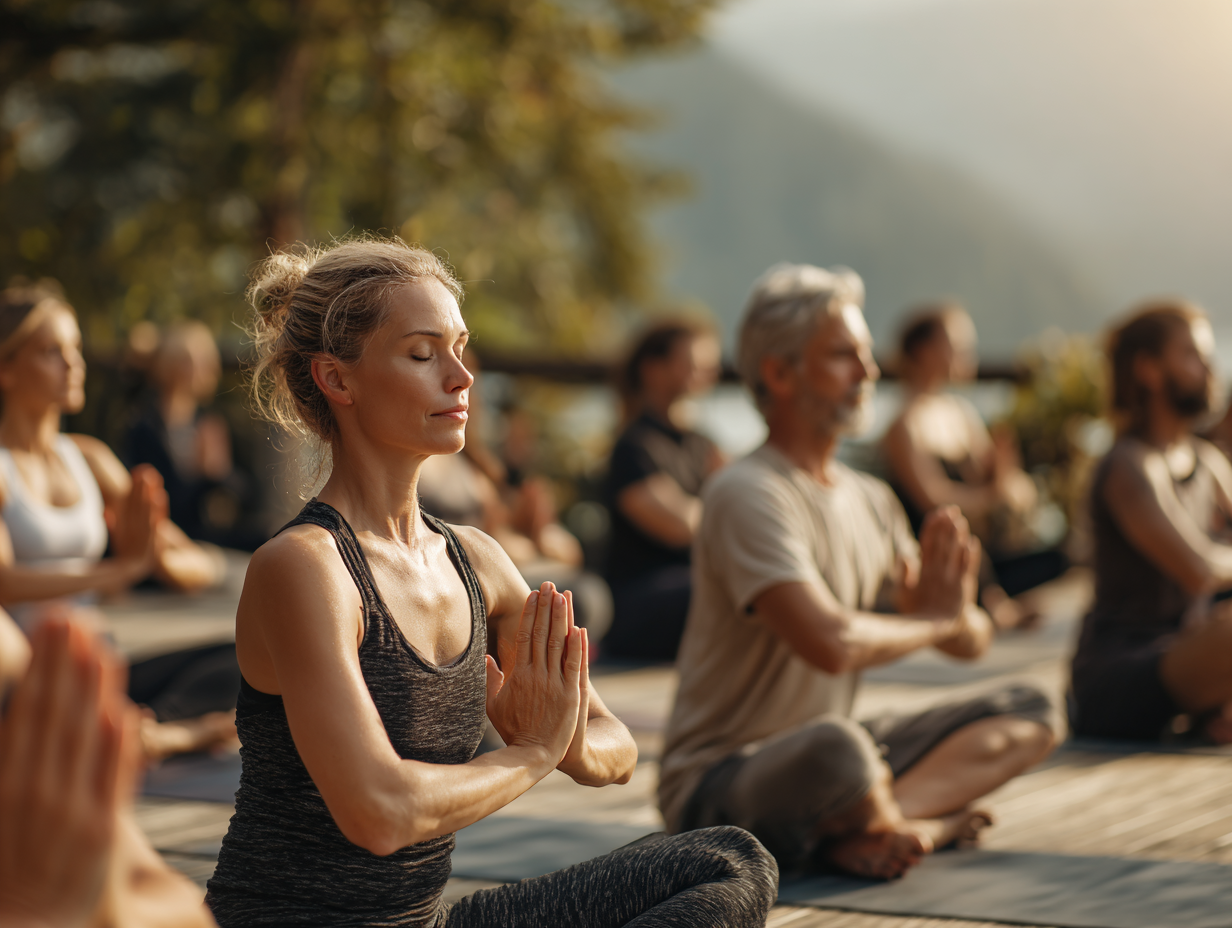 Молоді люди практикують йогу